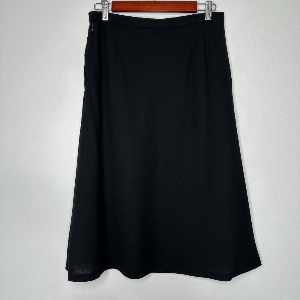 Vintage Ralph Lauren Knee Length Skirt Sz 10‎ Black A-Line Worsted Wool - Picture 2 of 13